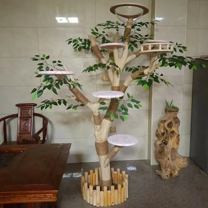 Arbre à Chat en Bois Naturel - Aire de Jeux, Escalade et Repos pour Chats