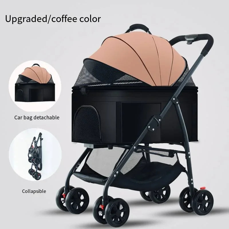 Poussette pour animaux 3en1 pliable avec nacelle détachable