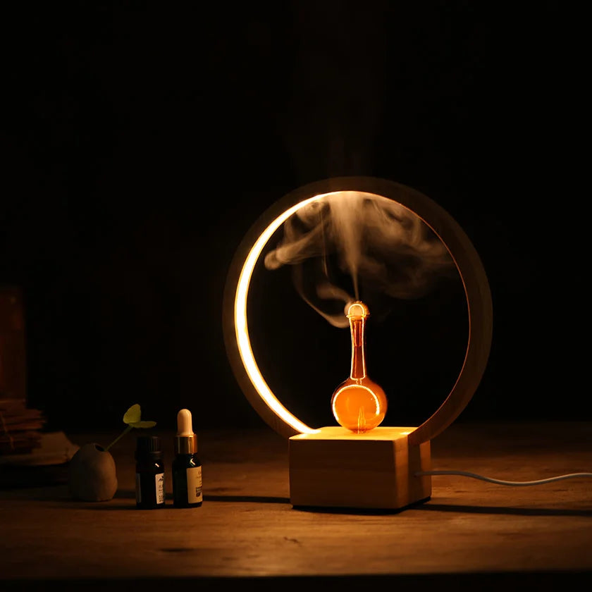 Diffuseur d’Huiles Essentielles Sans Eau en Bois et Verre – Lampe d’Ambiance Aromathérapie Premium