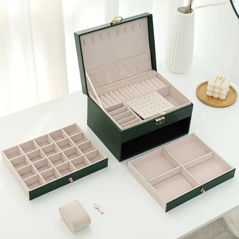 Large Jewelry Storage Box Multi-Layer Organizer For Jewelry Necklace Earring Leather Jewellery Storage Packaging Display Boxes