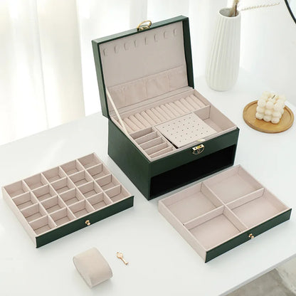 Large Jewelry Storage Box Multi-Layer Organizer For Jewelry Necklace Earring Leather Jewellery Storage Packaging Display Boxes