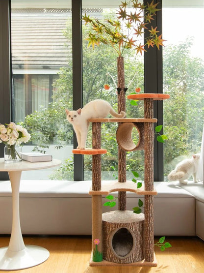 Arbre à chat maison forestière 155cm avec hamacs et griffoirs sisal
