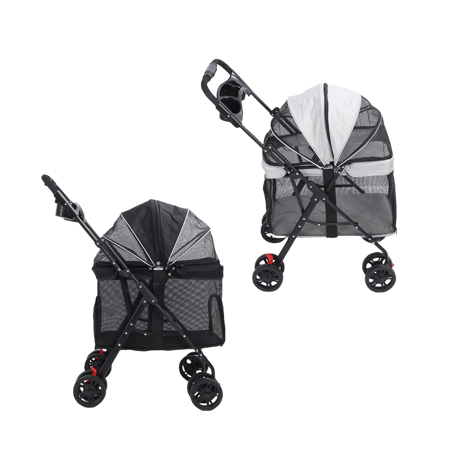 Poussette pour Chien et Chat – Pliage 1 Clic, 4 Roues, Pare-Soleil & Porte-Gobelet