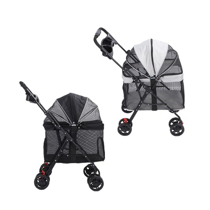 Poussette pour Chien et Chat – Pliage 1 Clic, 4 Roues, Pare-Soleil & Porte-Gobelet