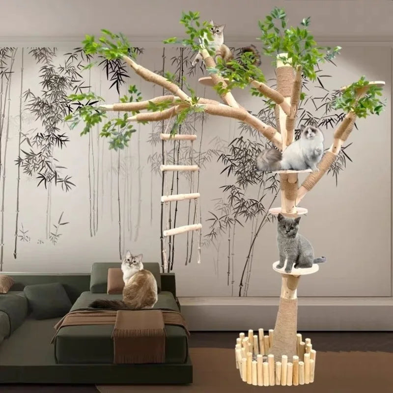 Arbre à Chat en Bois Naturel - Aire de Jeux, Escalade et Repos pour Chats