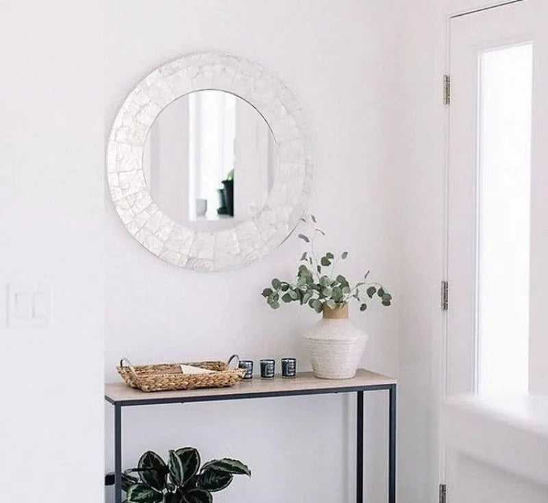 Miroir Mural Décoratif Rond – Nacre & MDF Style Nordique, 5 Designs