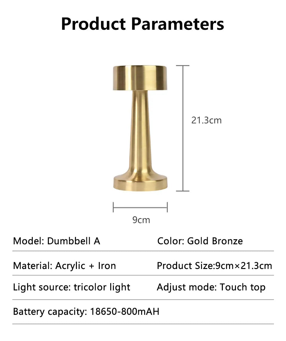 Lampe de Table LED Rétro Rechargeable – 3 Intensités & Tactile