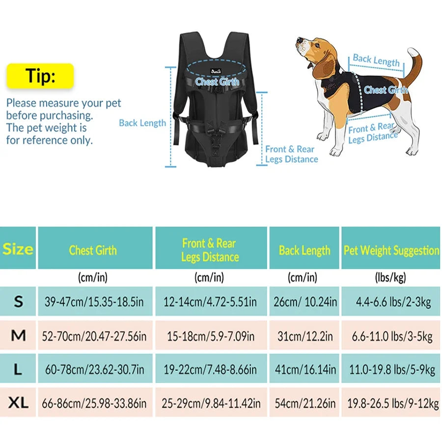 Porte-bébé pour chien avec harnais avant réglable et boucles sécurisées