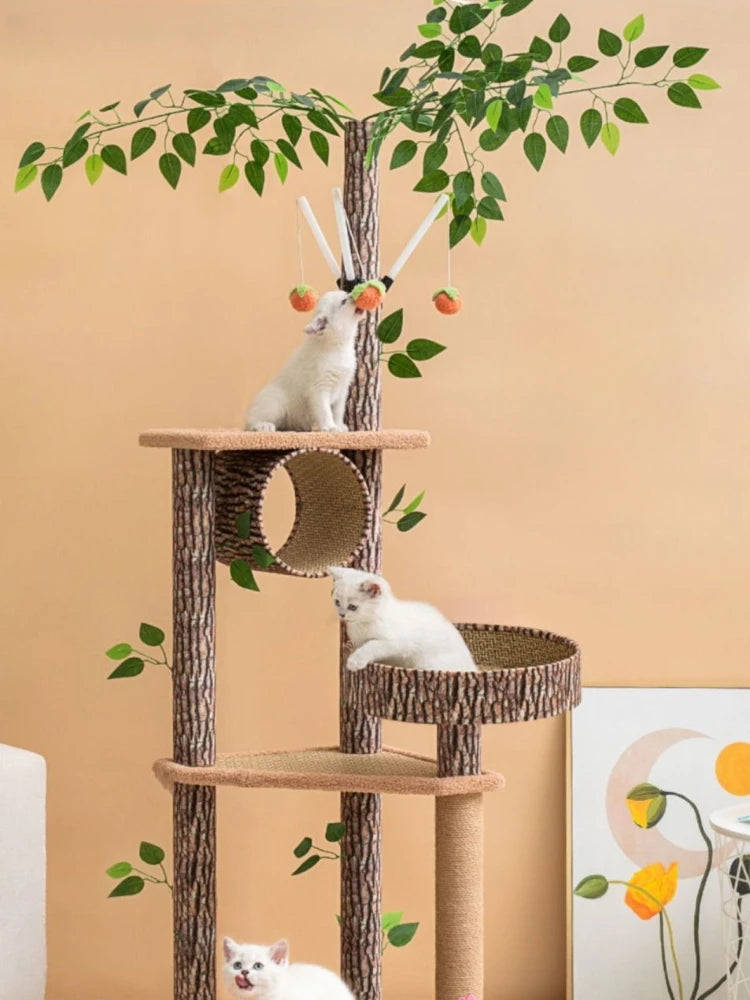 Arbre à chat maison forestière 155cm avec hamacs et griffoirs sisal