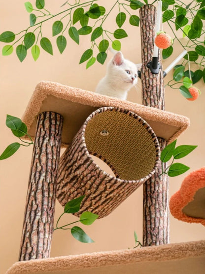 Arbre à chat maison forestière 155cm avec hamacs et griffoirs sisal