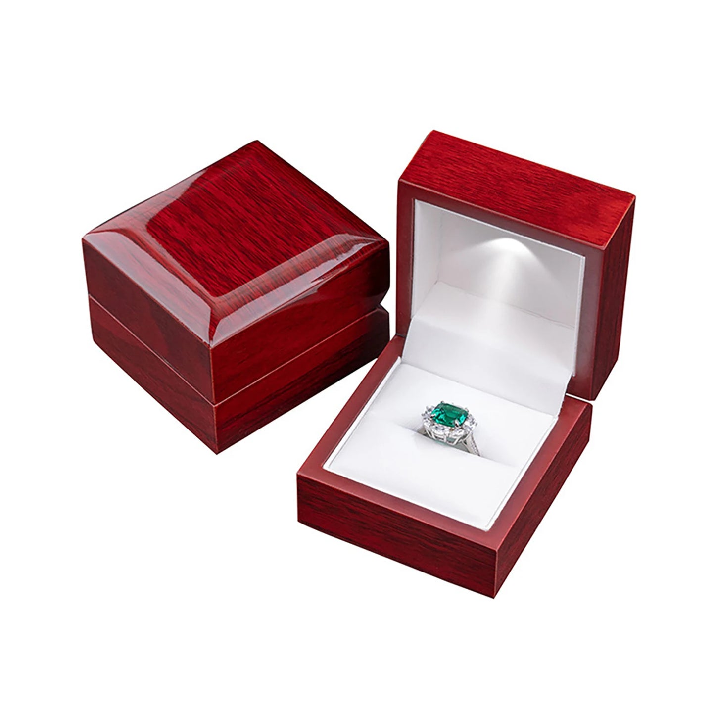 Écrin Bague Bois & Velours avec LED