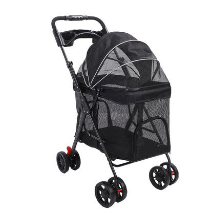 Poussette pour Chien et Chat – Pliage 1 Clic, 4 Roues, Pare-Soleil & Porte-Gobelet