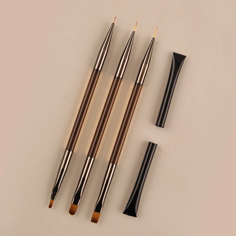 Kit 3 Pinceaux Nail Art Double Embout – Précision Professionnelle UV Gel