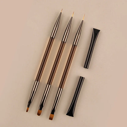 Kit 3 Pinceaux Nail Art Double Embout – Précision Professionnelle UV Gel