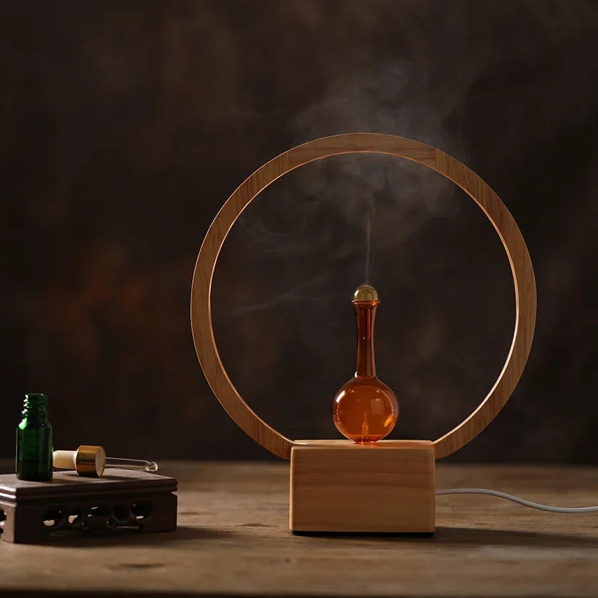 Diffuseur d’Huiles Essentielles Sans Eau en Bois et Verre – Lampe d’Ambiance Aromathérapie Premium