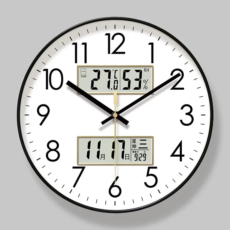 Horloge Murale Moderne – Température, Calendrier & Analogique Silencieuse