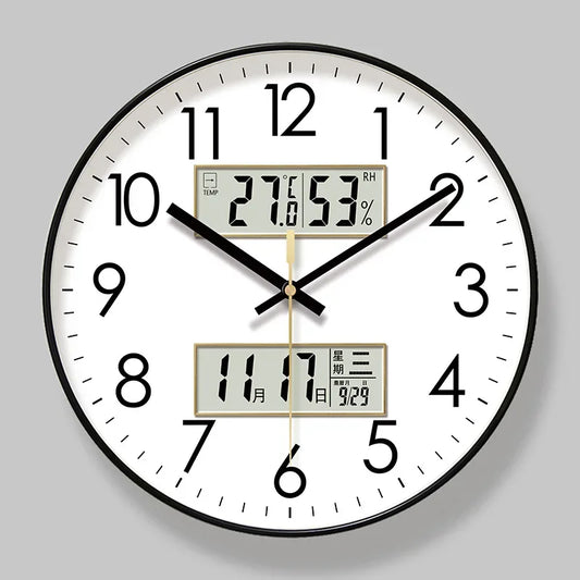 Horloge Murale Moderne – Température, Calendrier & Analogique Silencieuse