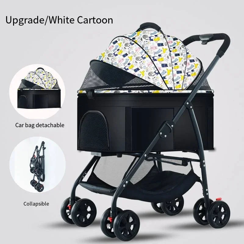 Poussette pour animaux 3en1 pliable avec nacelle détachable