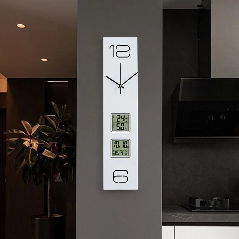 Horloge Murale Design Bois avec Date, Température et Humidité