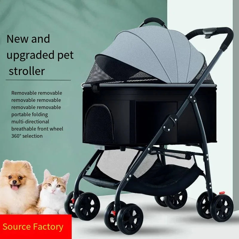Poussette pour animaux 3en1 pliable avec nacelle détachable
