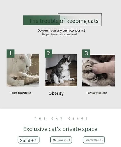 Tour à chat en bois multi-niveaux avec vasques et maisonnette à lattes