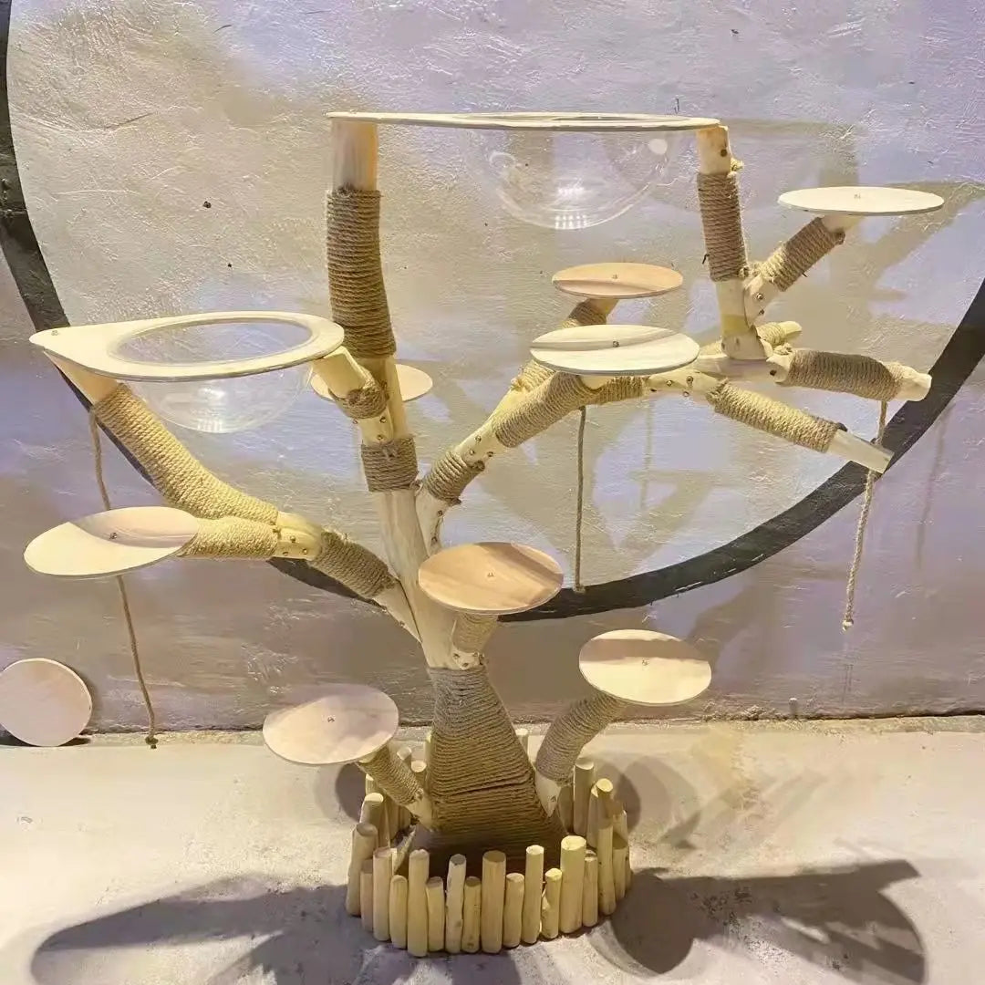 Arbre à Chat en Bois Naturel - Aire de Jeux, Escalade et Repos pour Chats