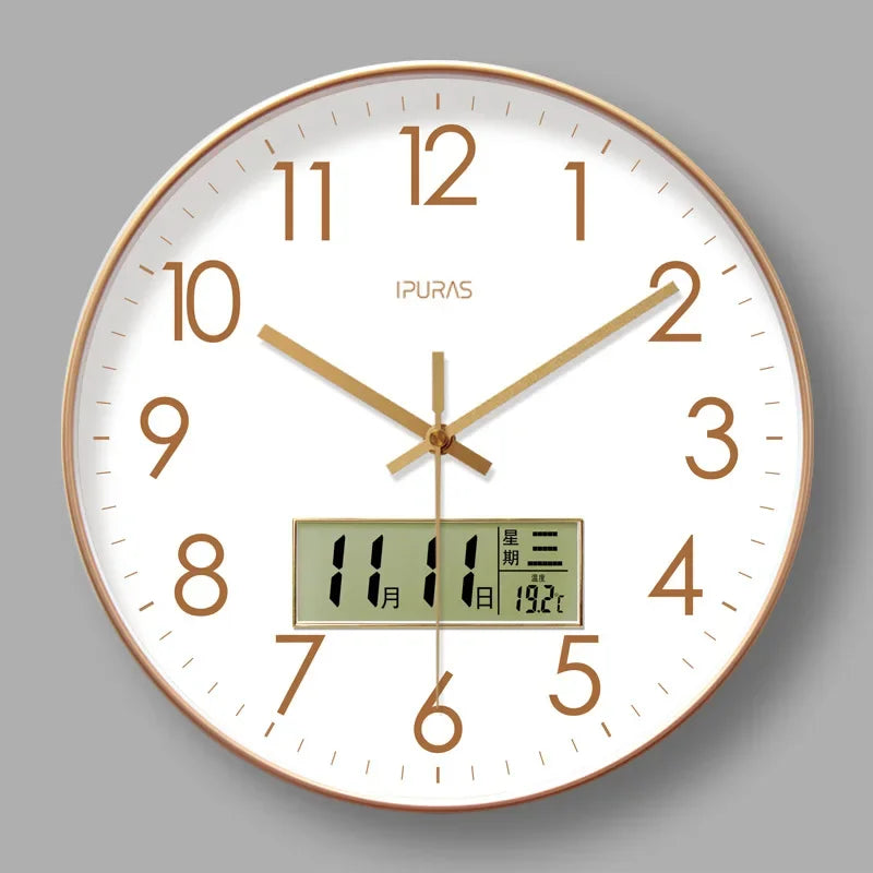 Horloge Murale Moderne – Température, Calendrier & Analogique Silencieuse