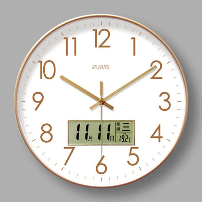 Horloge Murale Moderne – Température, Calendrier & Analogique Silencieuse
