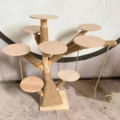 Arbre à Chat en Bois Naturel - Aire de Jeux, Escalade et Repos pour Chats