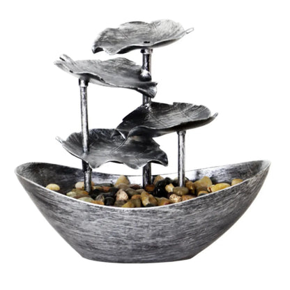 Fontaine Lotus 4 Niveaux LED – Bateau Zen USB, Cascade Circulante 28x15x25cm