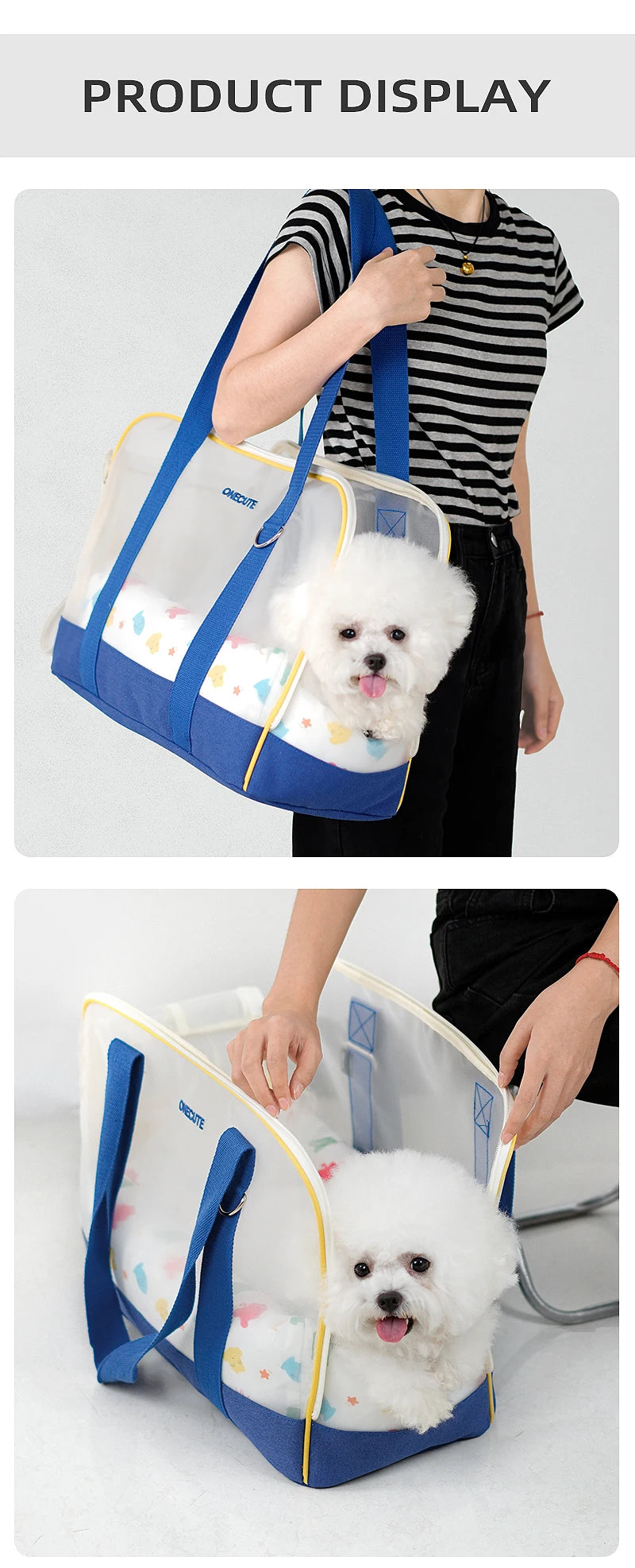 Sac de transport pour chien avec panneaux transparents et double poignée
