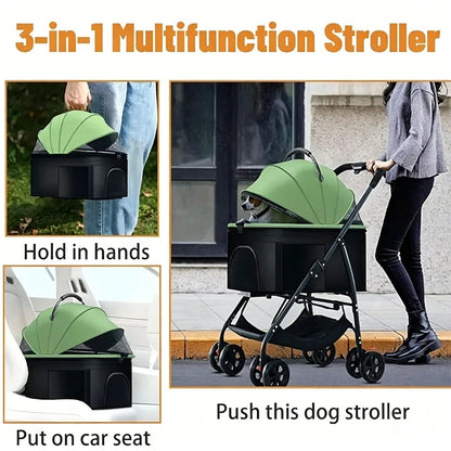 Poussette pour animaux 3en1 pliable avec nacelle détachable