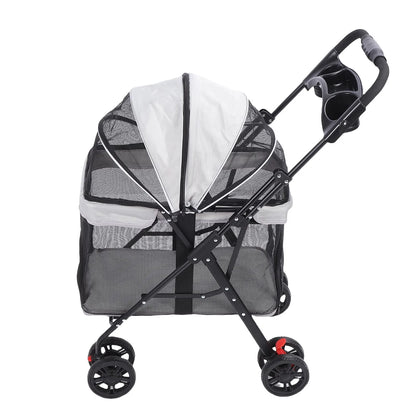 Poussette pour Chien et Chat – Pliage 1 Clic, 4 Roues, Pare-Soleil & Porte-Gobelet