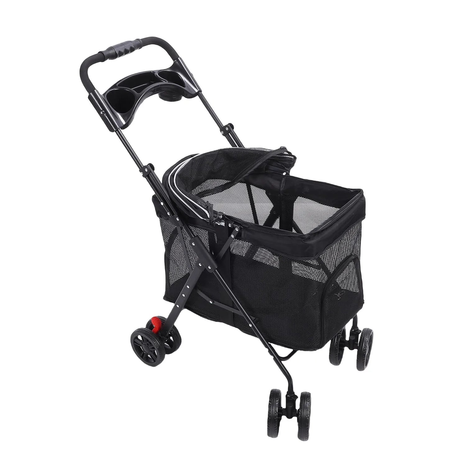 Poussette pour Chien et Chat – Pliage 1 Clic, 4 Roues, Pare-Soleil & Porte-Gobelet