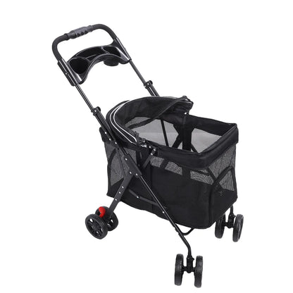 Poussette pour Chien et Chat – Pliage 1 Clic, 4 Roues, Pare-Soleil & Porte-Gobelet