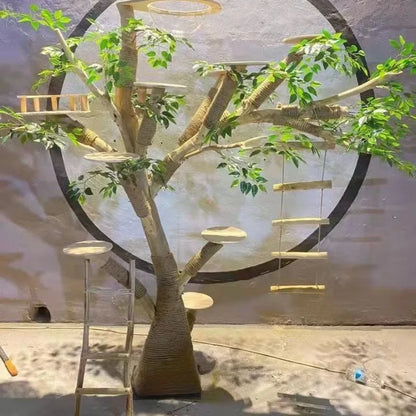 Arbre à Chat en Bois Naturel - Aire de Jeux, Escalade et Repos pour Chats
