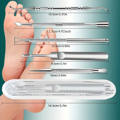 Kit Pédicure Professionnel 5 Pièces – Acier Inoxydable avec Boîte de Rangement