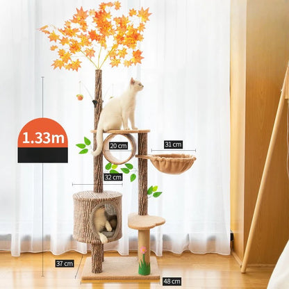 Arbre à chat maison forestière 155cm avec hamacs et griffoirs sisal