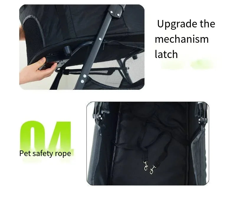 Poussette pour animaux 3en1 pliable avec nacelle détachable