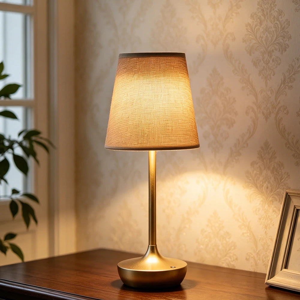 Lampe de Table Classique Rechargeable – Abat-jour Tissu & 3 Températures