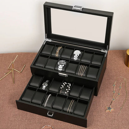 Écrin Montres Noir – Moderne en cuir carbone