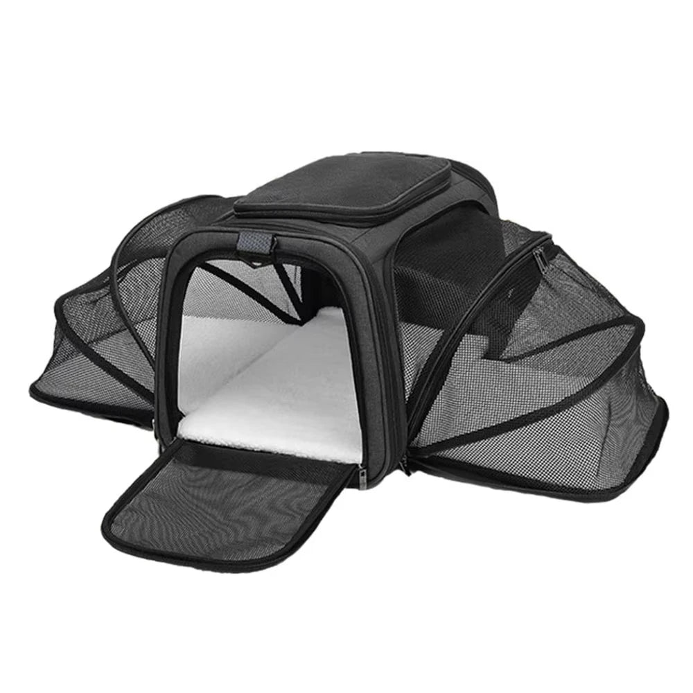 Sac de transport extensible pour chat avec panneaux en filet zippés