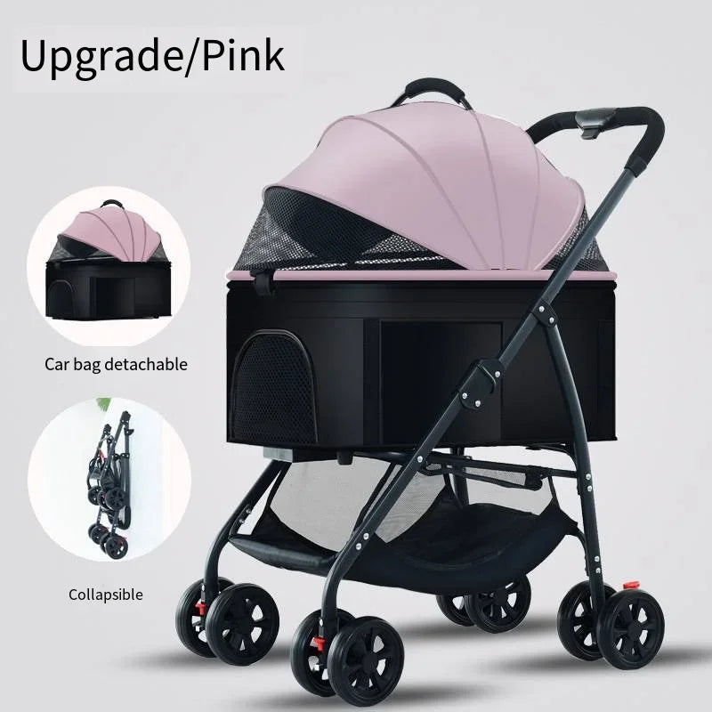 Poussette pour animaux 3en1 pliable avec nacelle détachable