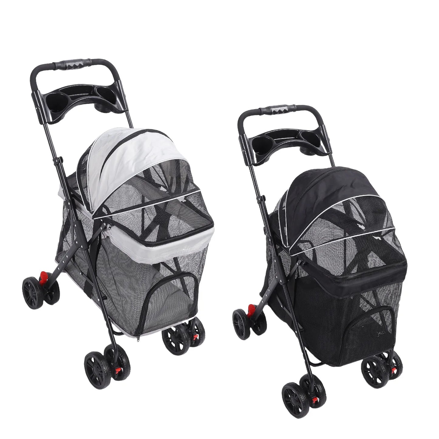Poussette pour Chien et Chat – Pliage 1 Clic, 4 Roues, Pare-Soleil & Porte-Gobelet