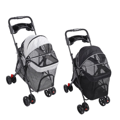 Poussette pour Chien et Chat – Pliage 1 Clic, 4 Roues, Pare-Soleil & Porte-Gobelet