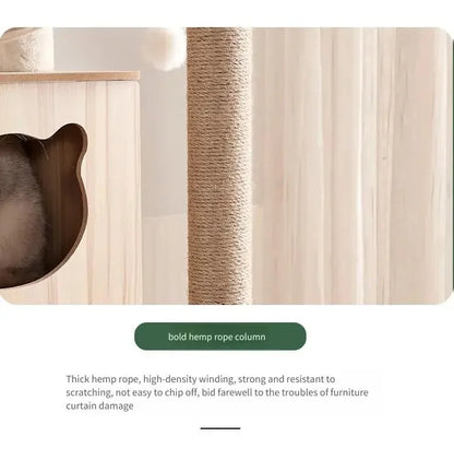 Tour à chat en bois multi-niveaux avec vasques et maisonnette à lattes