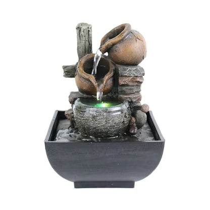 Fontaine Feng Shui Résine – 3 Niveaux Cascade, LED & Pompe Silencieuse