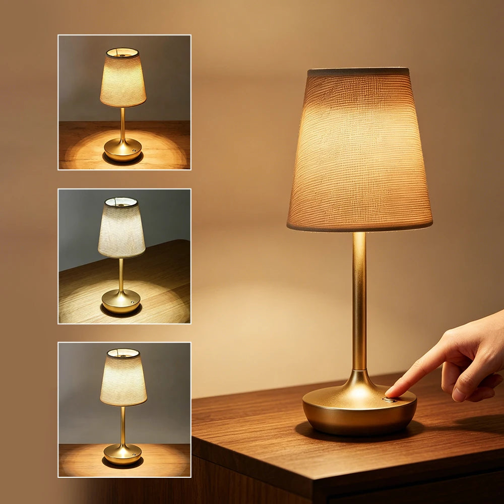Lampe de Table Classique Rechargeable – Abat-jour Tissu & 3 Températures