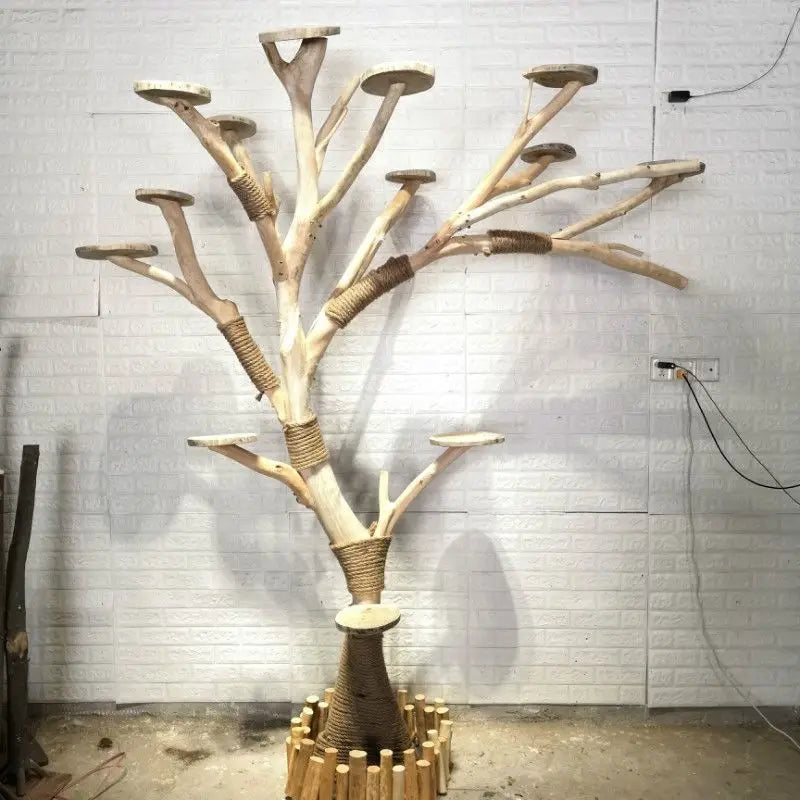 Arbre à Chat en Bois Naturel - Aire de Jeux, Escalade et Repos pour Chats
