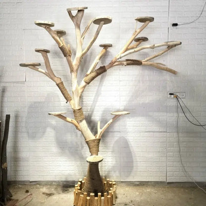 Arbre à Chat en Bois Naturel - Aire de Jeux, Escalade et Repos pour Chats